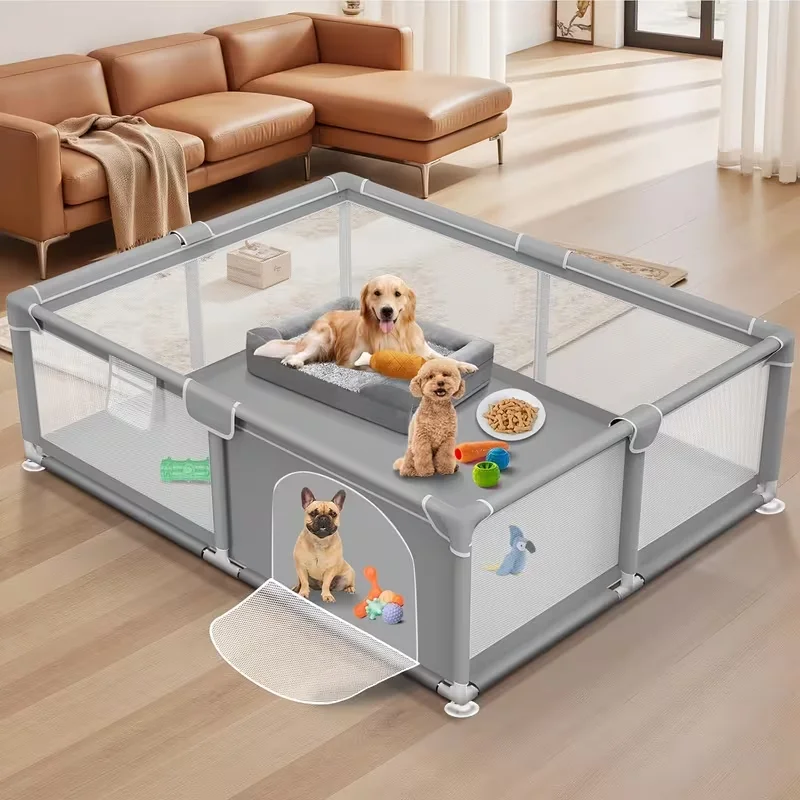 120x120cm puppy playpen with gate, thickened fabric panels and high-strength nylon mesh – view 3