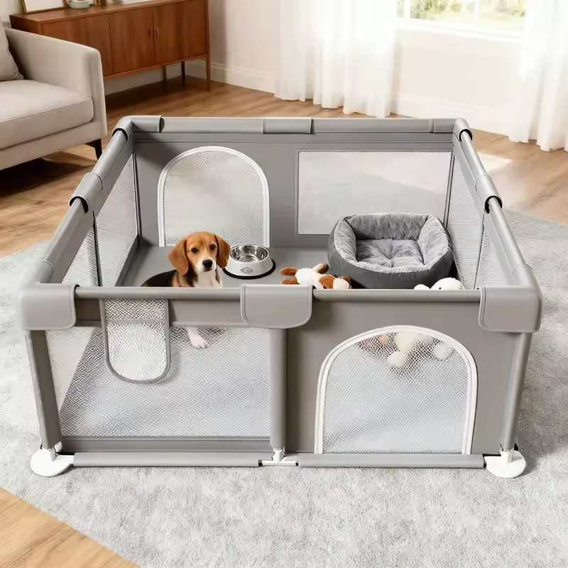 120x120cm puppy playpen with gate, thickened fabric panels and high-strength nylon mesh – view 4