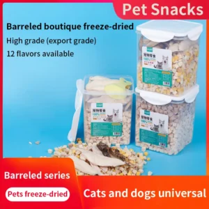500g bag of freeze-dried cat treats showing pieces of chicken, quail and spring fish