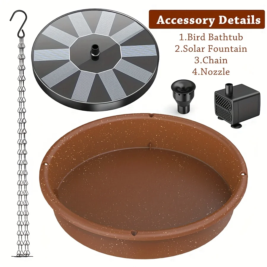 Solar-powered fountain pump with multi-pattern nozzles in a sunny garden bird bath — SKU SHR-AE-3256811976069476 – view 3