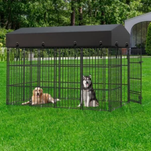 Outdoor metal dog kennel with roof — size {size}
