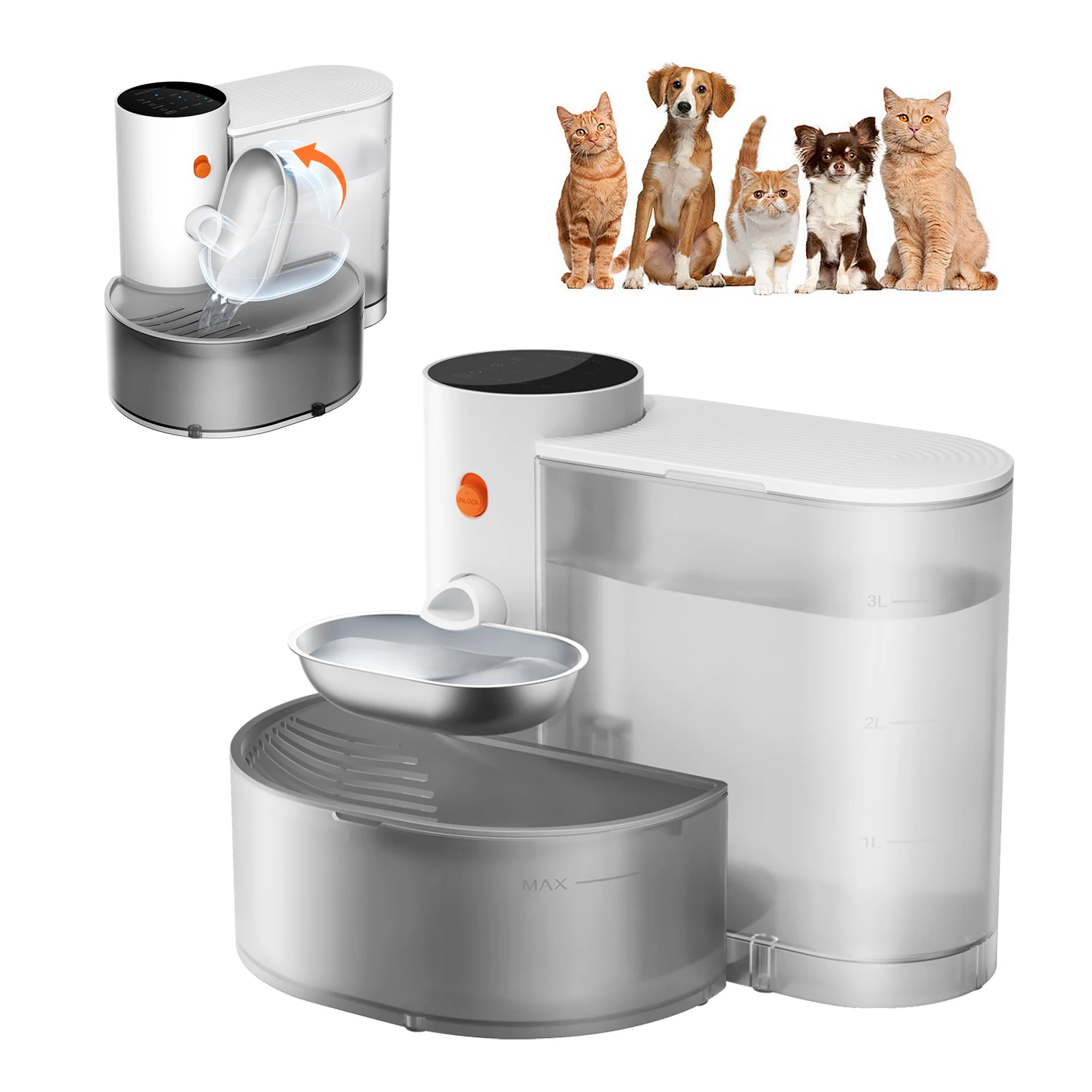 {title} — stainless-steel wireless automatic water dispenser for cats – view 3