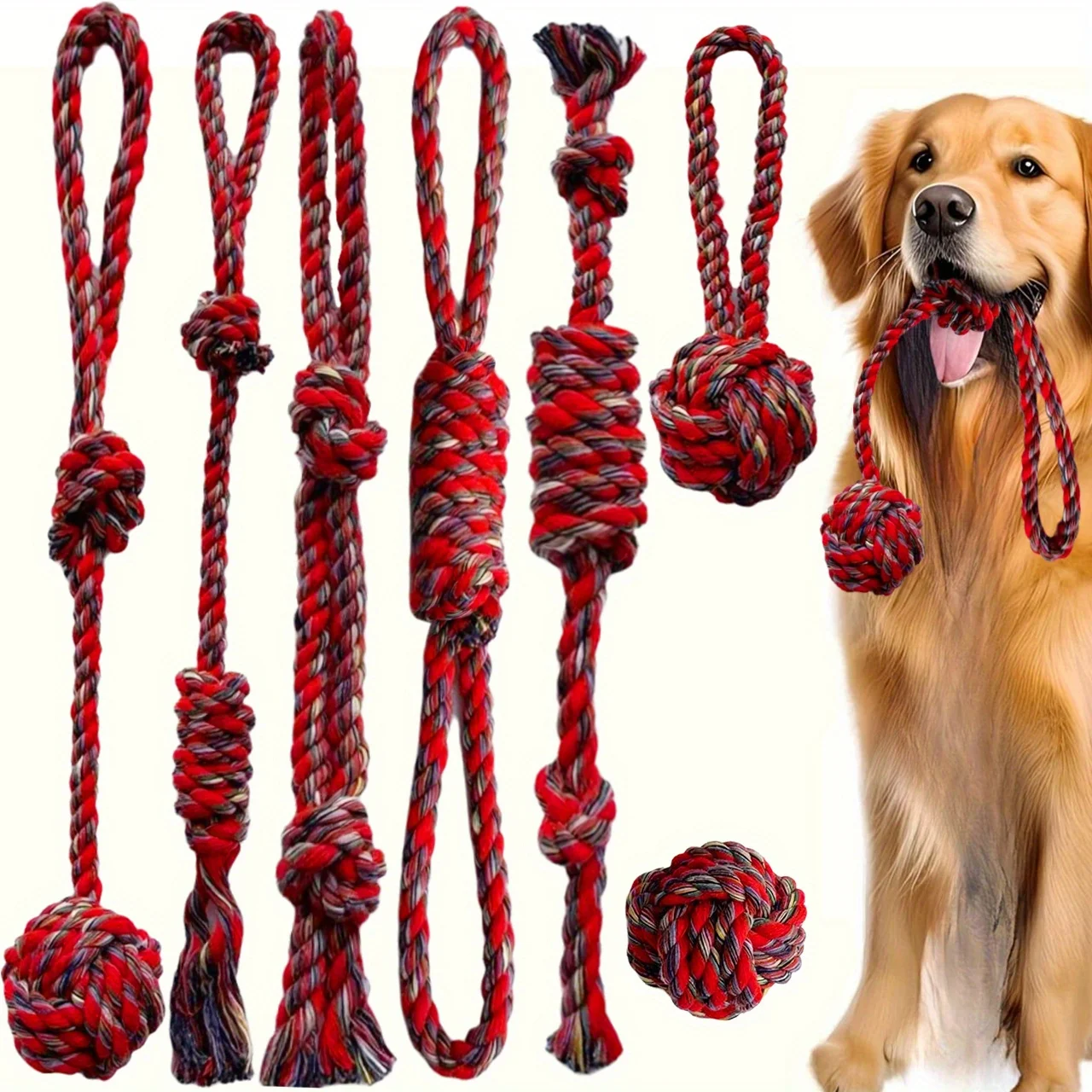 7-piece heavy-duty braided dog rope toy set with knots – view 3