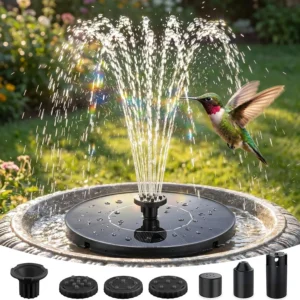 {title} floating in a bird bath with visible nozzle spray