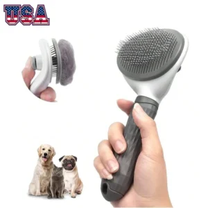 Self-cleaning deshedding and massage brush for dogs and cats