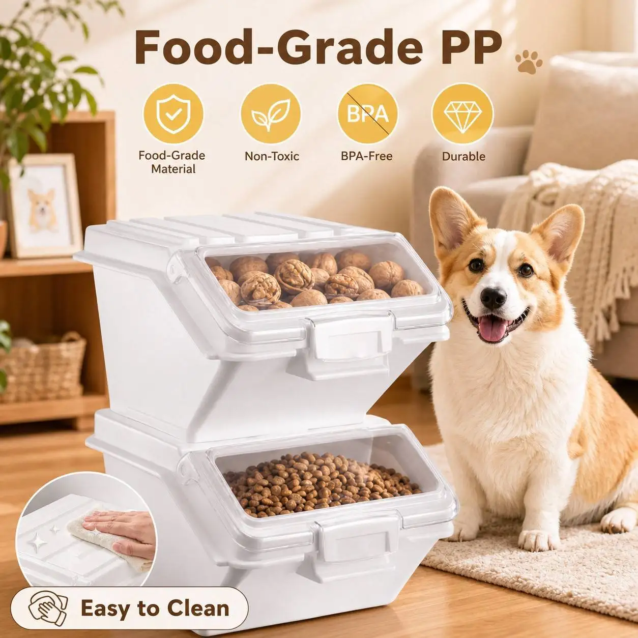 Two 10L airtight pet food storage containers with scoop – view 4