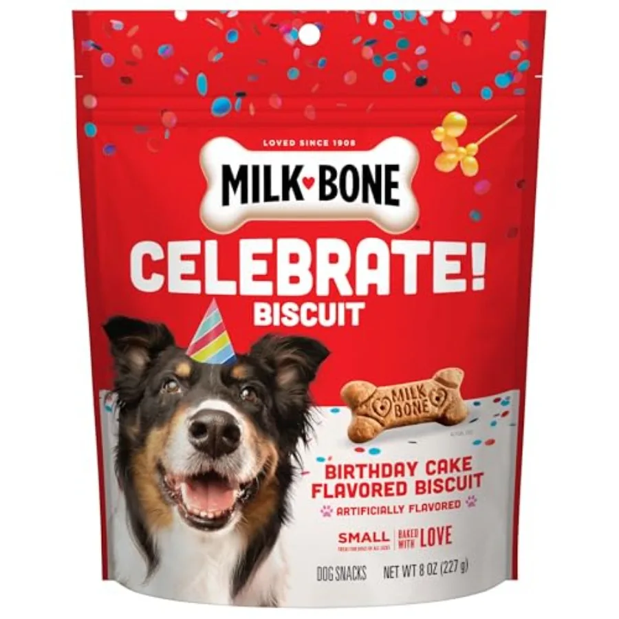 Celebrate Birthday Cake artificially flavored small dog biscuits in an 8 oz bag