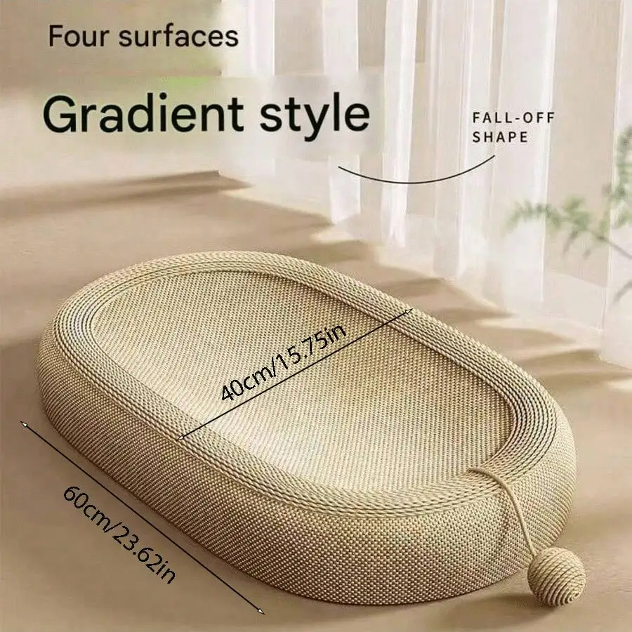Oval sisal woven cat scratcher bed — textured surface and oval shape – view 2