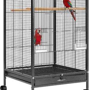 30 Inch Bird Cage with Rolling Stand for Conures Lovebirds Cockatiels Finches, Black