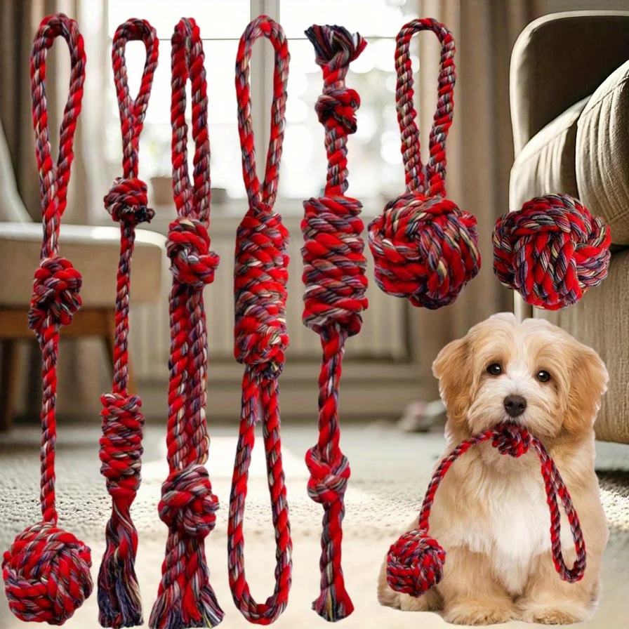 7-piece heavy-duty braided dog rope toy set with knots – view 2
