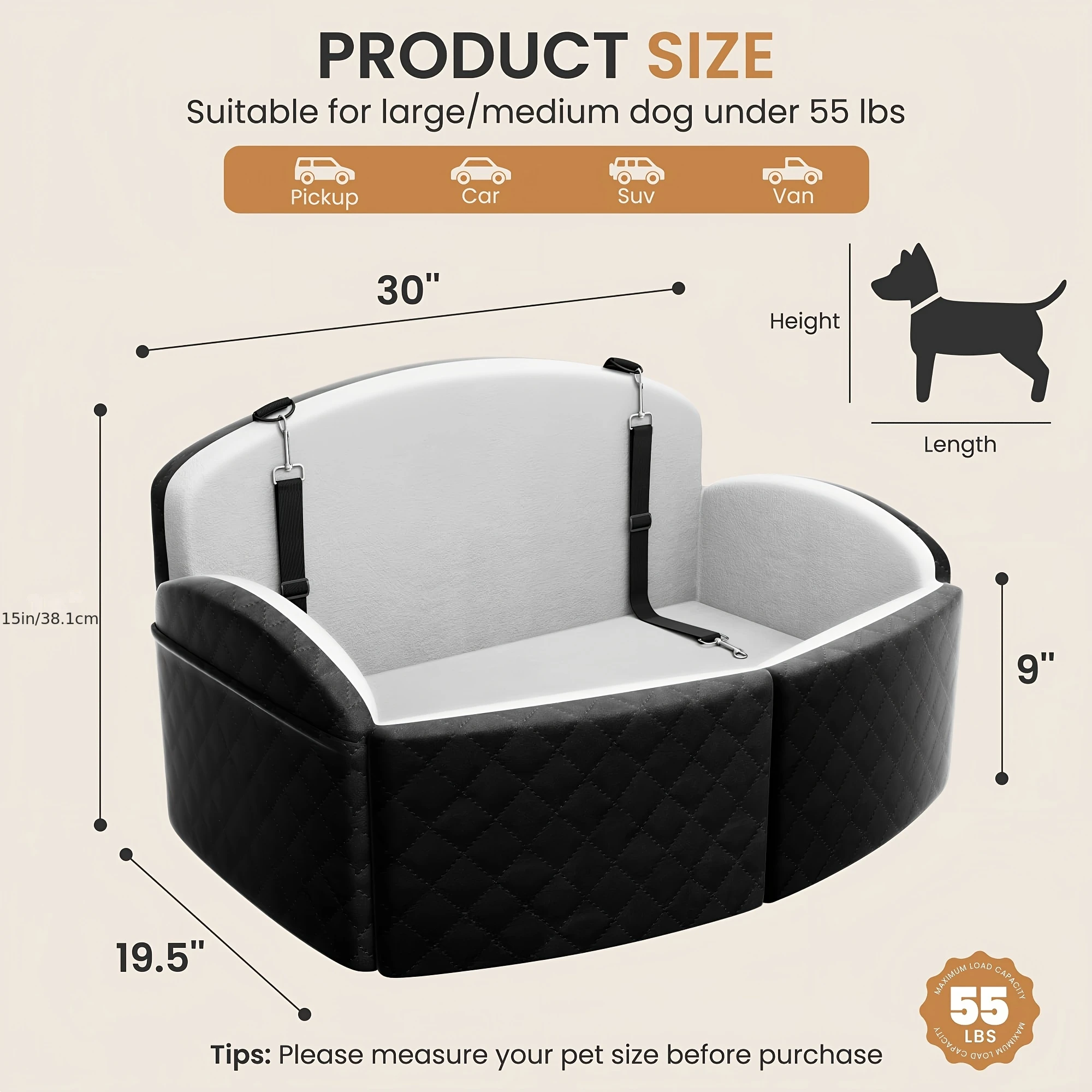 Dog car booster seat with memory foam cushion and detachable washable cover – view 2