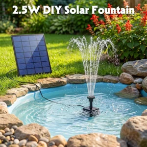 2.5W Solar Fountain Split Type Bird Bath Water Fountain Pump with 6 Nozzles and 4ft Water Pipe, Perfect Outdoor Decor for Garden Pond Swimming Pool etc