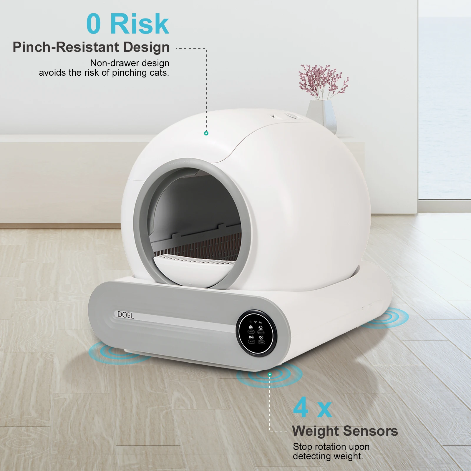 DOEL 65L self-cleaning smart cat litter box with included litter mat and trash bag – view 2
