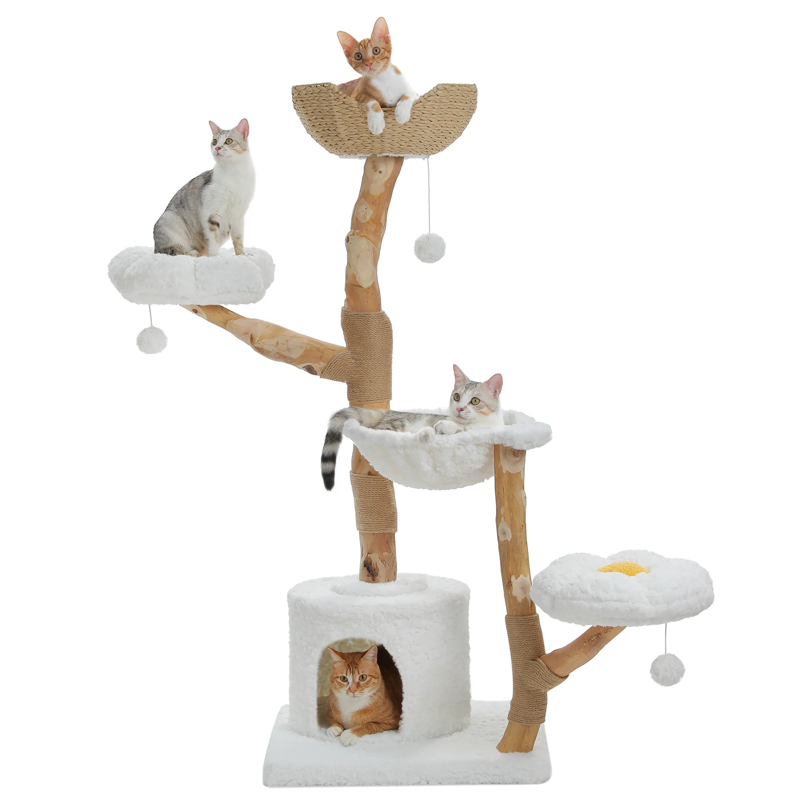 Large Cat Tree Tower with Sisal Scratching Post and Wicker Basket Bed — image %d – view 3