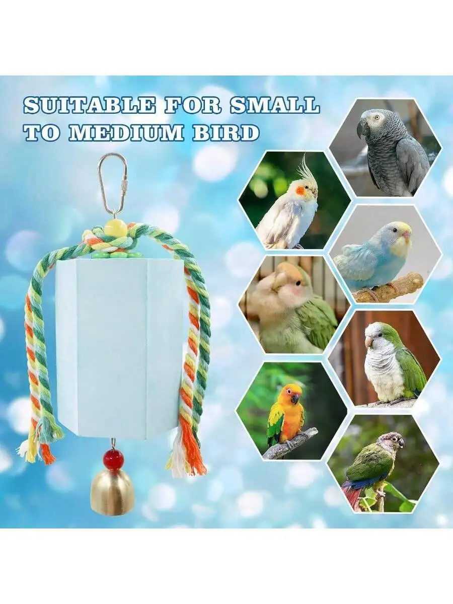 Beak grinding stone with bells for {species} — cage chew toy – view 2
