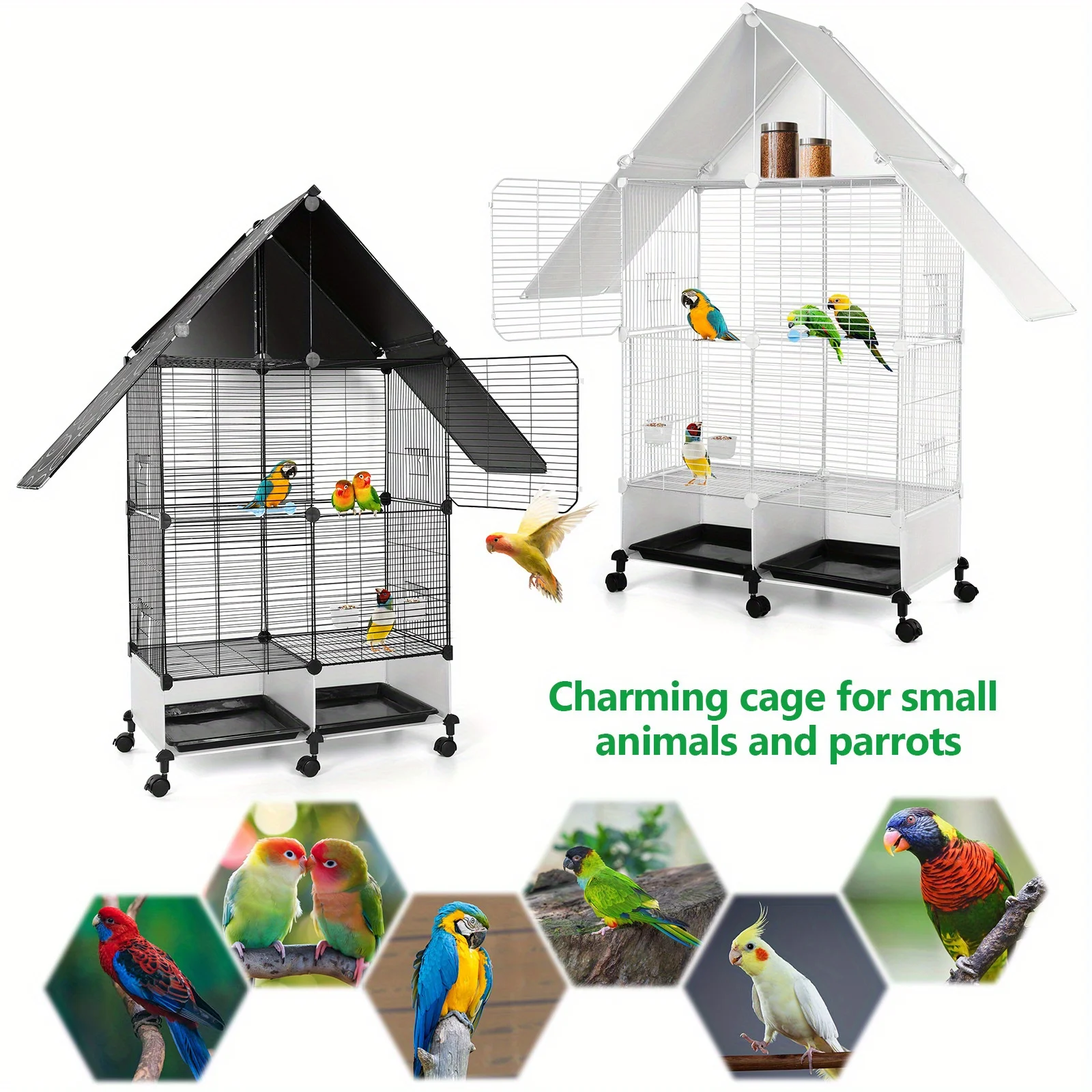 Large 49-inch metal bird cage with rolling wheels for parrots, conures, lovebirds and cockatiels – view 3