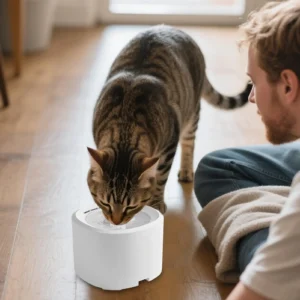 3L USB pet water fountain on floor — quiet indoor fountain for cats and small dogs