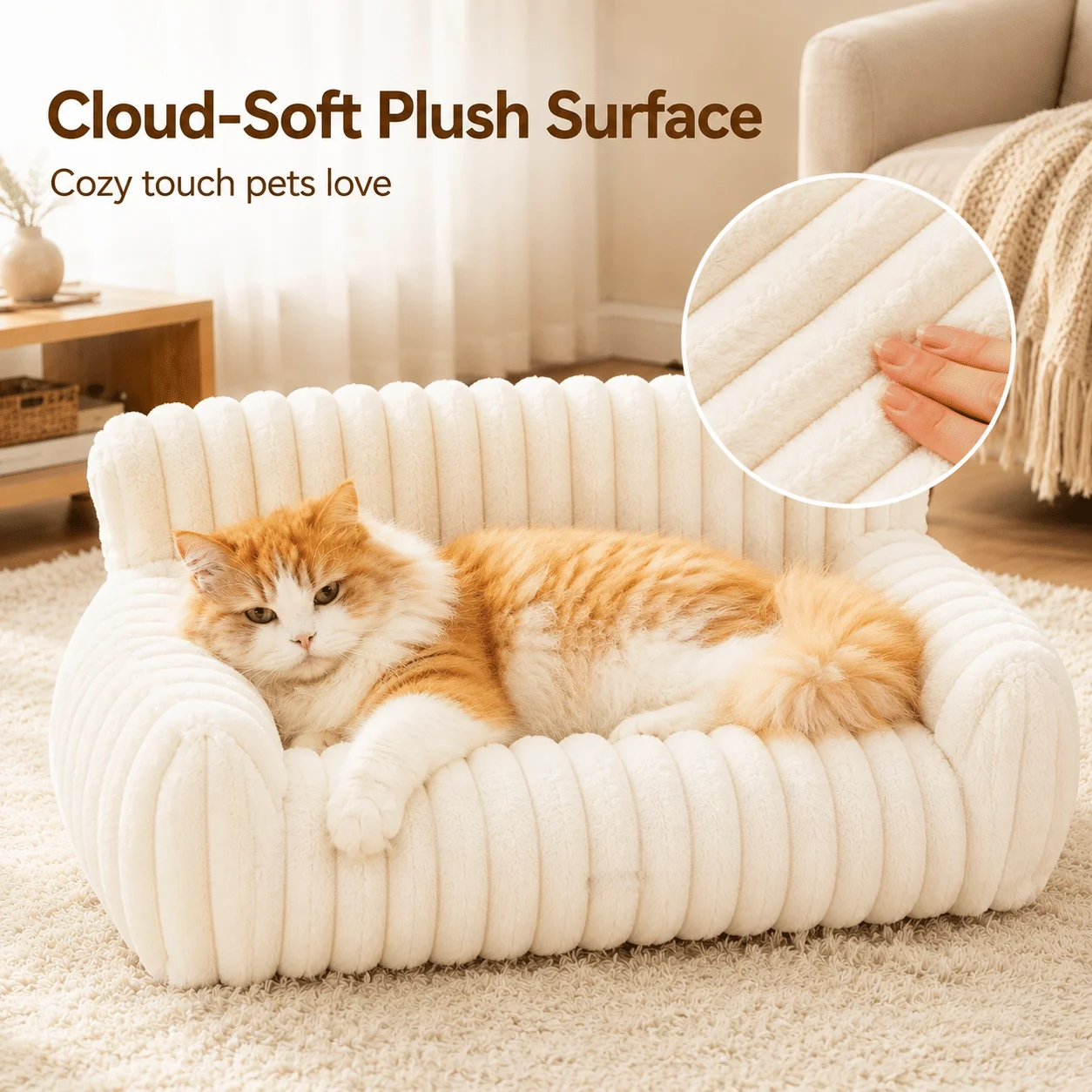 Cute Cat Couch Pet Bed — corduroy fleece cover, removable washable cover, one-piece indoor cat bed – view 3
