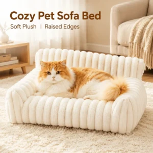 Cute Cat Couch Pet Bed — corduroy fleece cover, removable washable cover, one-piece indoor cat bed