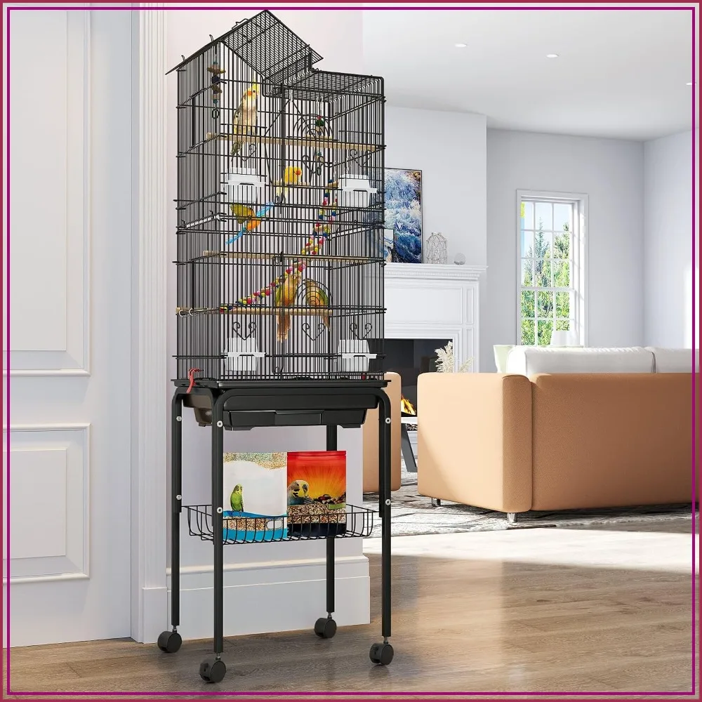 Large 62-inch metal bird cage with rolling stand — suitable for cockatiels, lovebirds, parakeets and pigeons – view 4