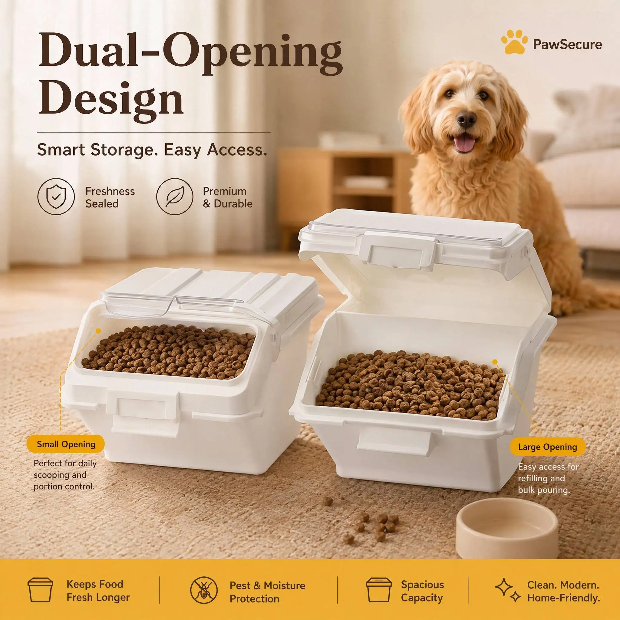 Two 10L airtight pet food storage containers with scoop – view 2