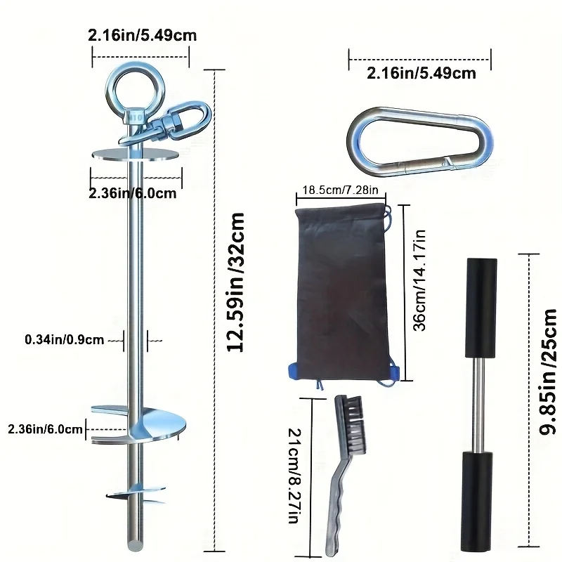 {title} on grass showing the 30 ft cable, 360° swivel and ground stake – view 2