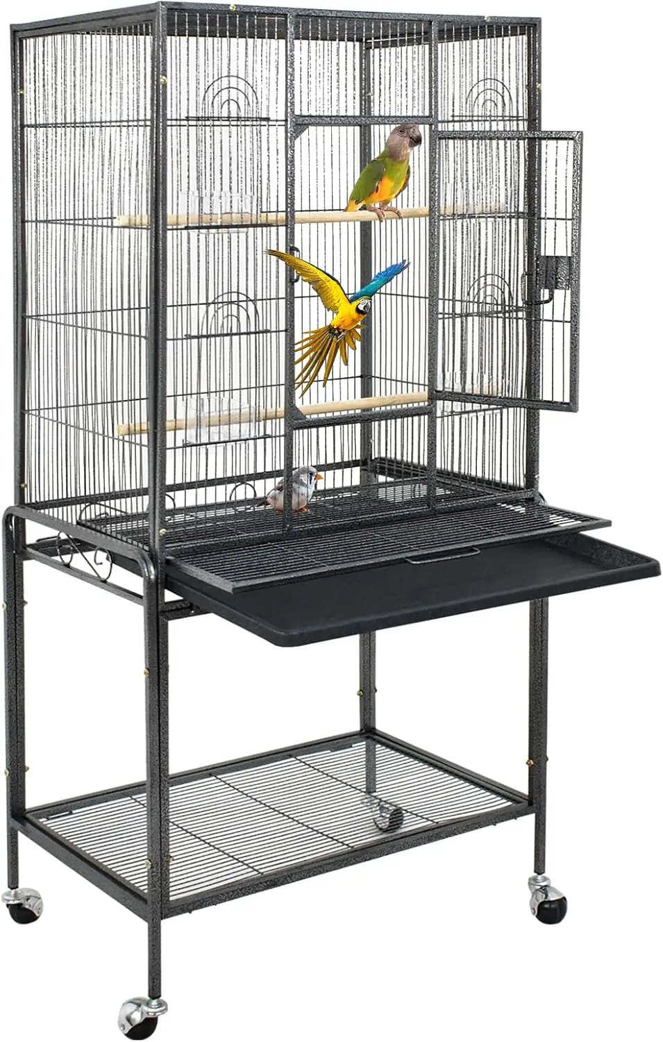 53-Inch Wrought Iron Bird Flight Cage (Black) on rolling stand – view 4
