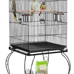 Open Top Bird Cage with Rolling Stand, Parrot Cage for Cockatiels, Conures, Small to Medium Birds