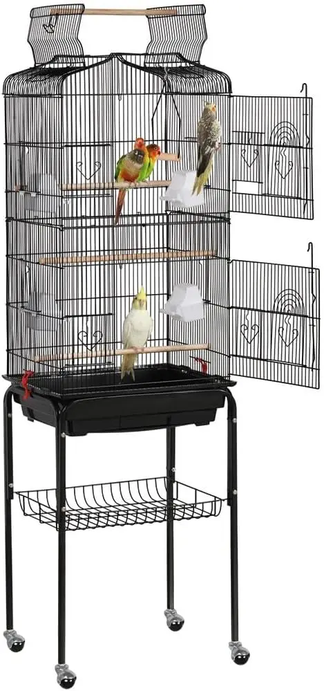 64-inch open-top bird cage with slide-out tray and detachable rolling stand – view 4