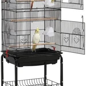 64-inch open-top bird cage with slide-out tray and detachable rolling stand