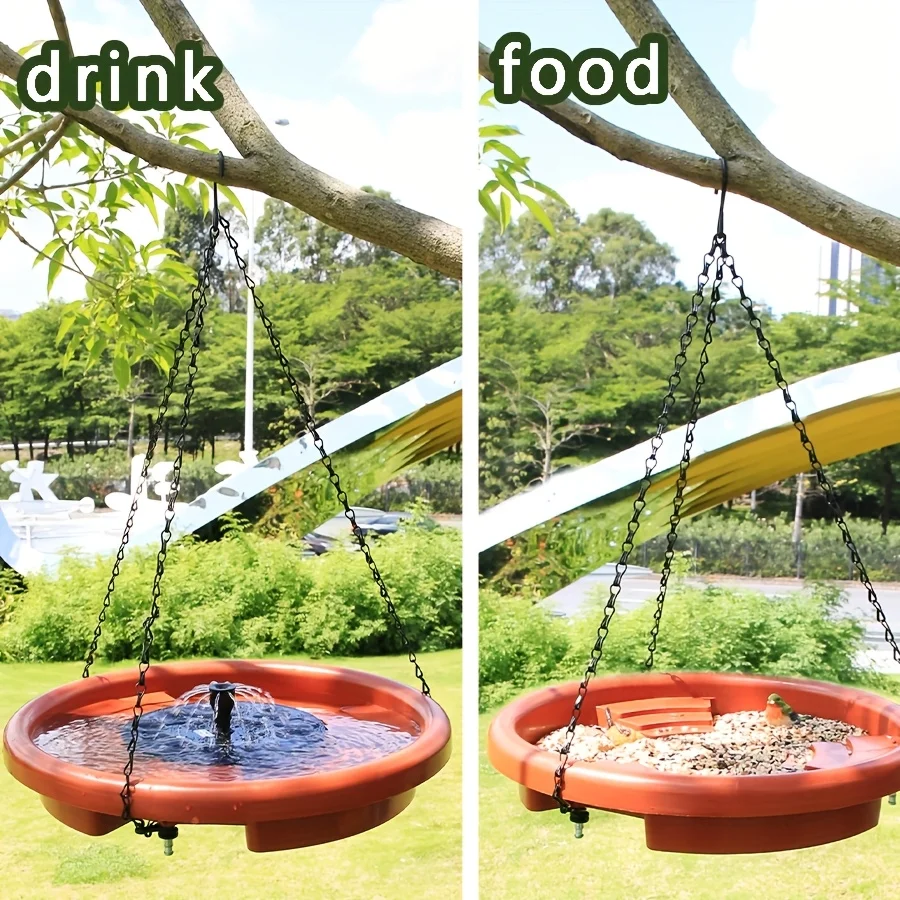 Solar-powered fountain pump with multi-pattern nozzles in a sunny garden bird bath — SKU SHR-AE-3256811976069476 – view 2