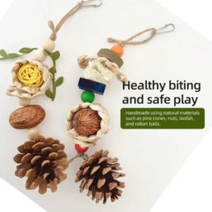 1pc/2pcs/3pcs Mixed Color Small Bird Bite Toy - Corn Cob, Pine Cone, Rattan Ball, Chewing Entertainment For Bird Cage Decor