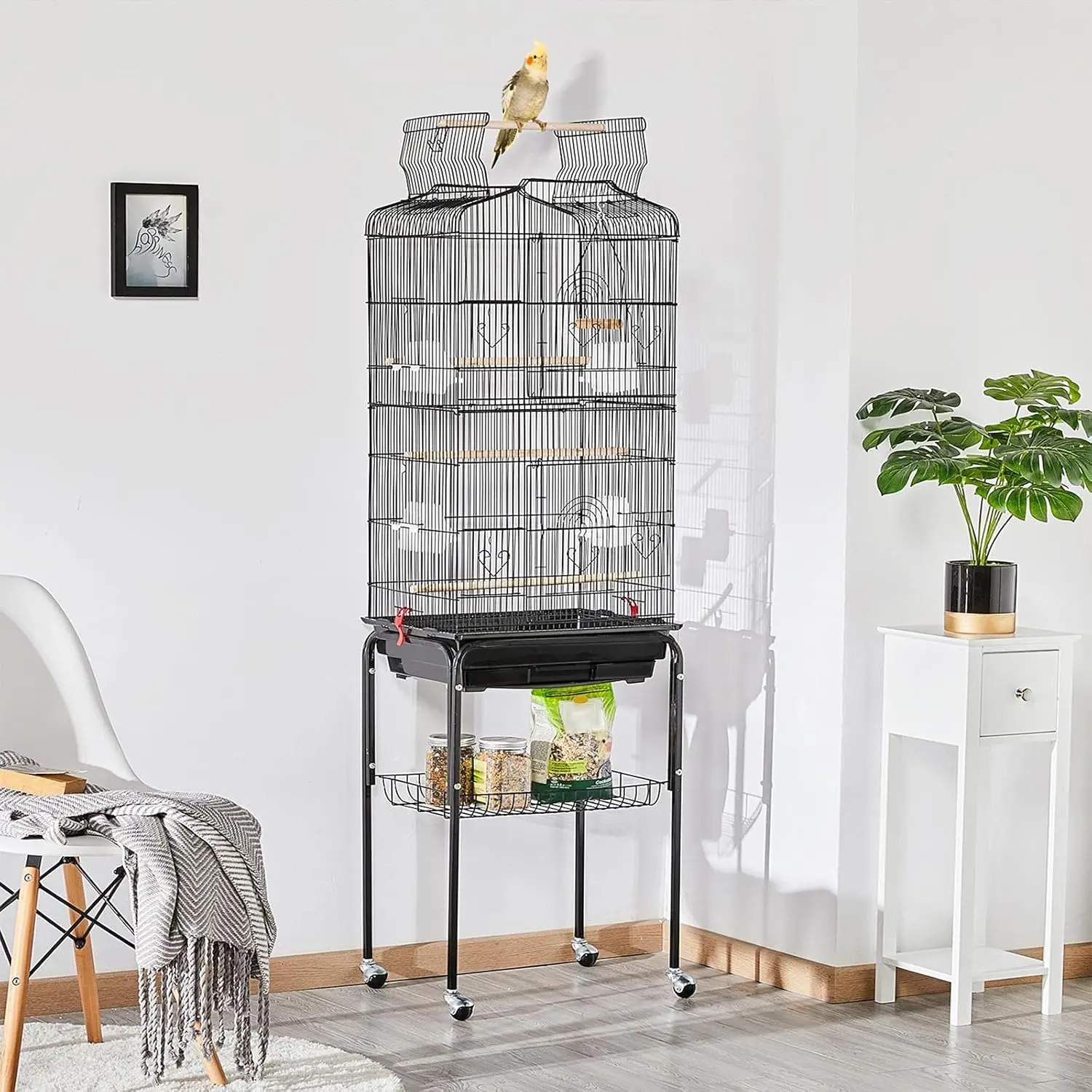 64-inch open-top bird cage with slide-out tray and detachable rolling stand – view 2