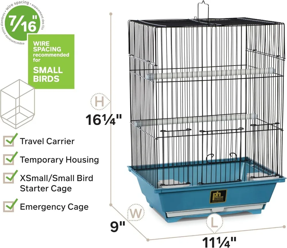 Lightweight small bird cage in Blue/Black with perches and feeding cups for finches, canaries and parakeets – view 2
