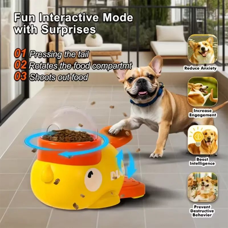 Little yellow duck interactive pet feeder — front view – view 2