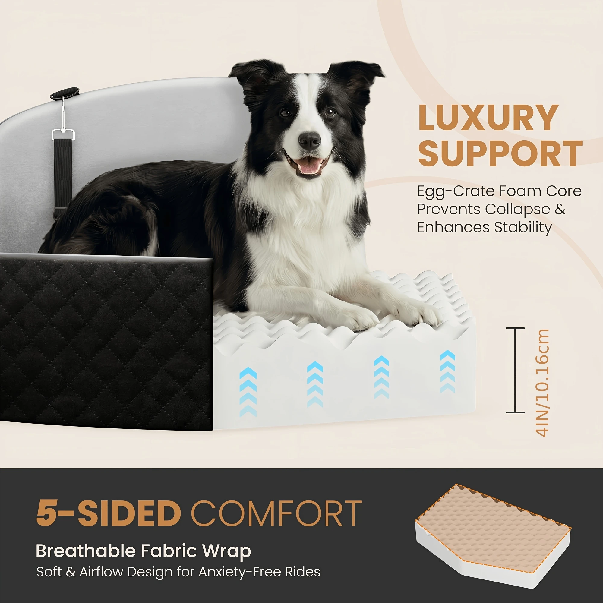 Dog car booster seat with memory foam cushion and detachable washable cover – view 3