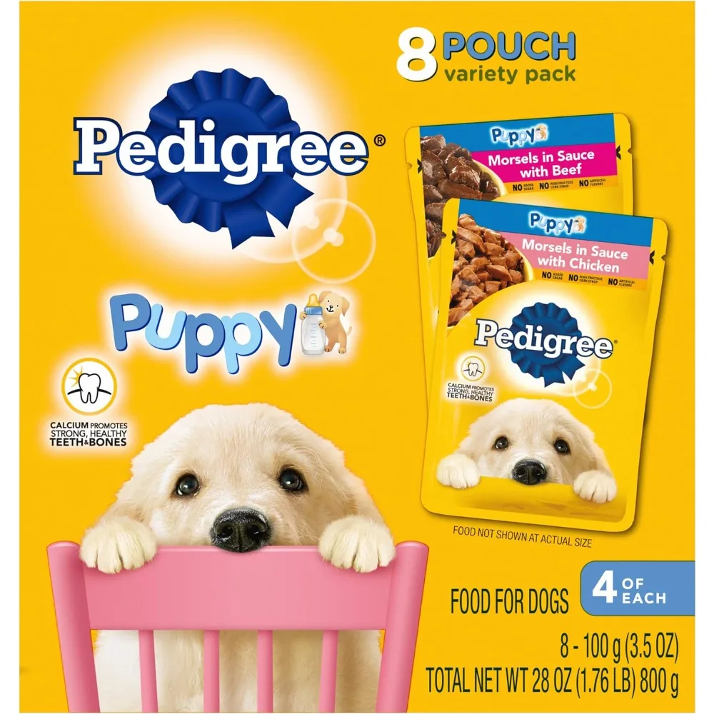 Variety pack of 8 moist wet puppy food pouches in Tender Beef, Chicken and Liver flavors, grain-free, small-bite – view 4