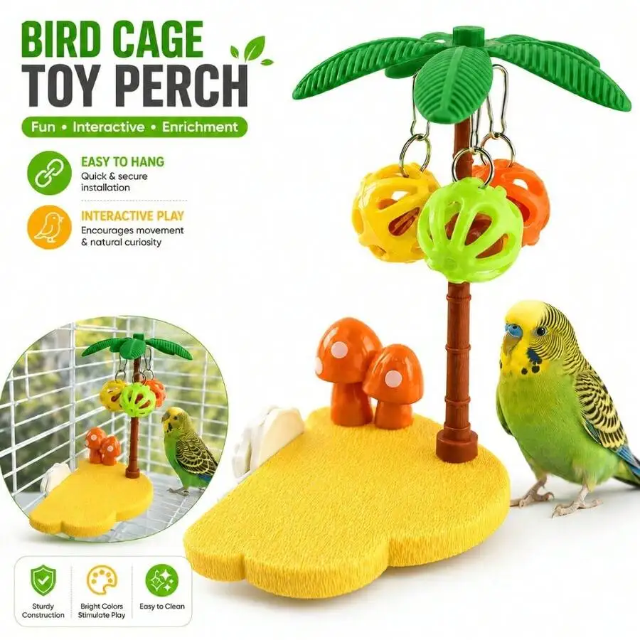 Coconut mushroom bird standing play set with chew elements for budgies and small parrots – view 2