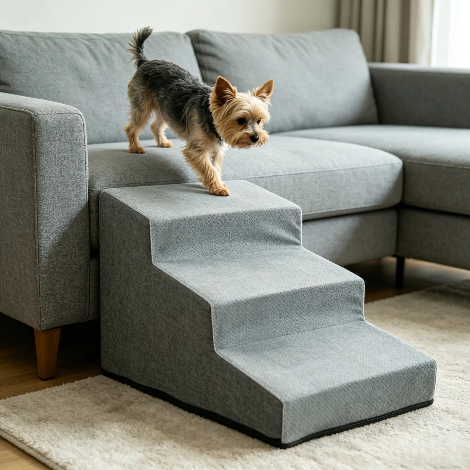 High-density foam dog stairs with washable cover — {view}