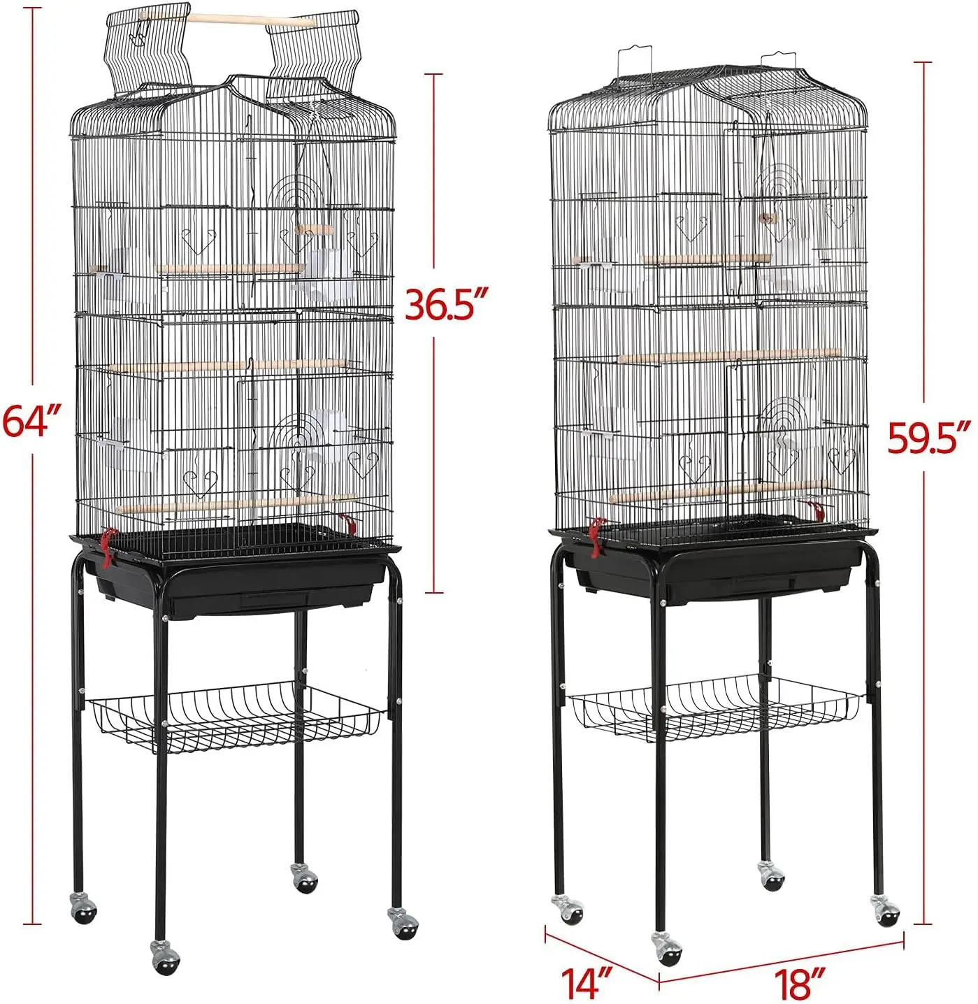64-inch open-top bird cage with slide-out tray and detachable rolling stand – view 3
