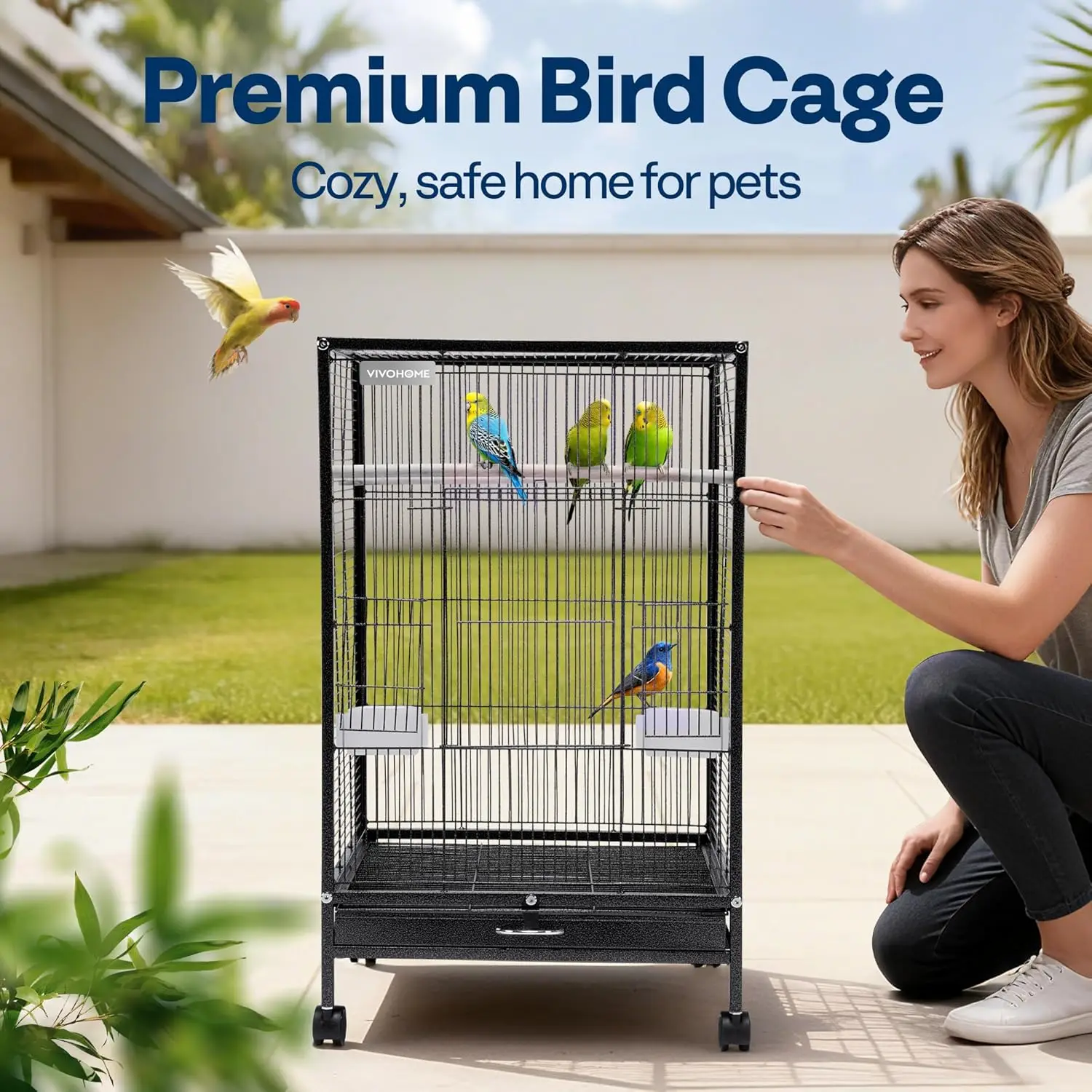 30 Inch Bird Cage with Rolling Stand, black — suitable for conures, cockatiels, lovebirds, finches – view 2