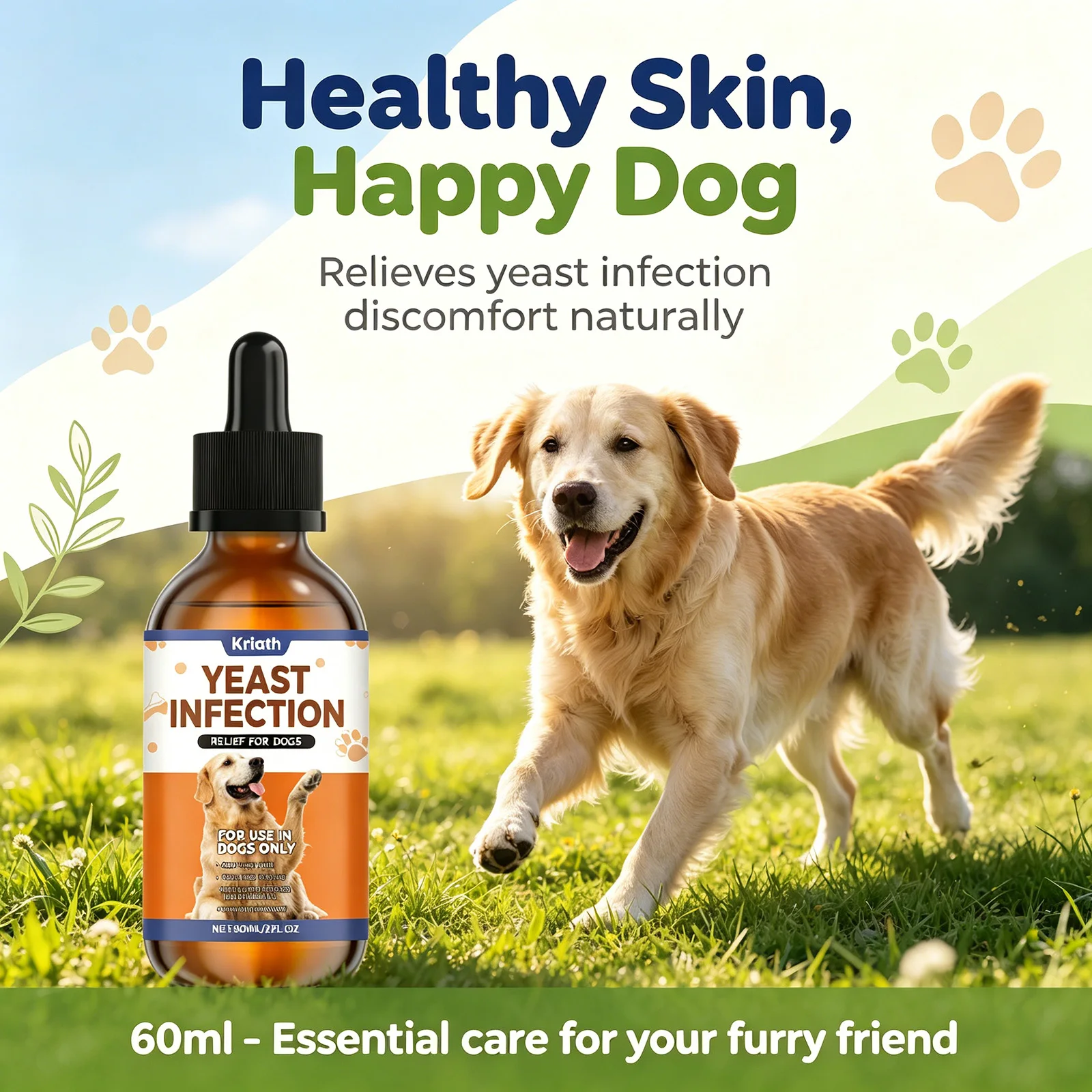 Dog Herbal Drops 60ml bottle on white background – view 2