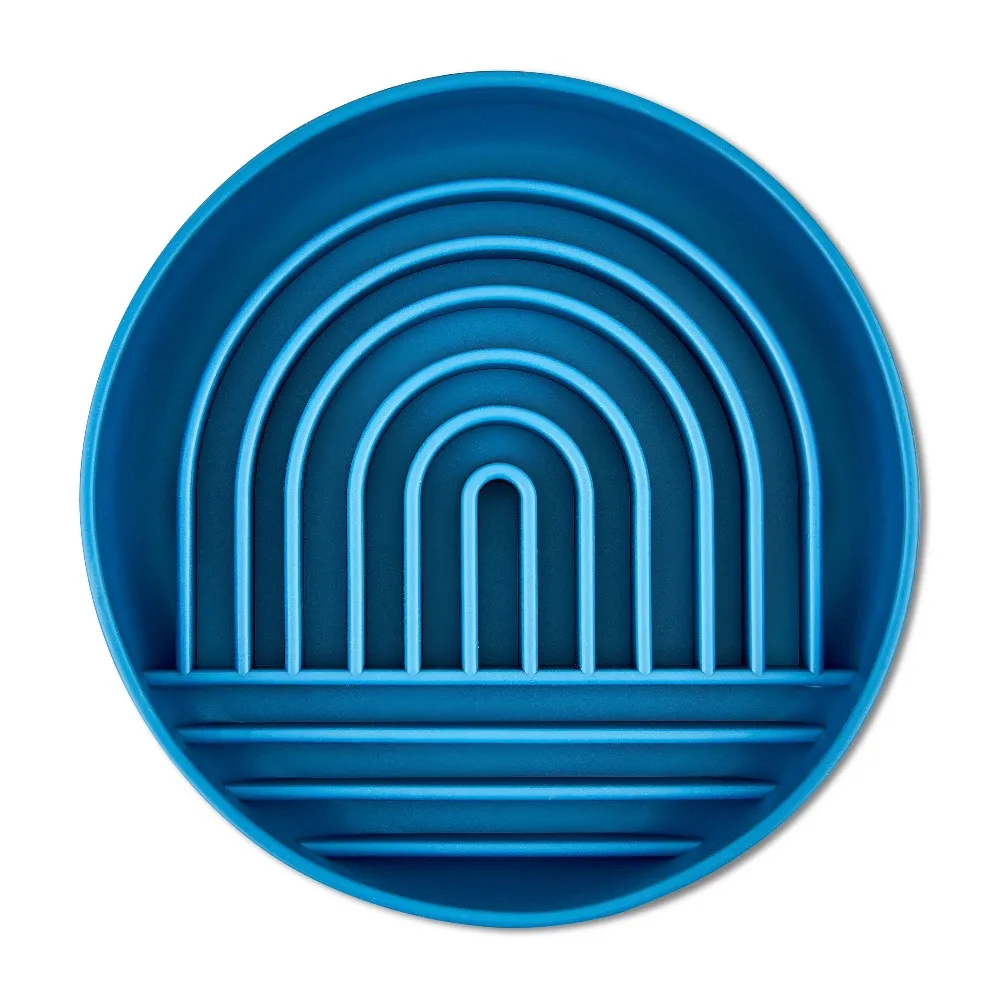Blue rainbow silicone slow feeder bowl and dish mat for dogs and cats – view 2