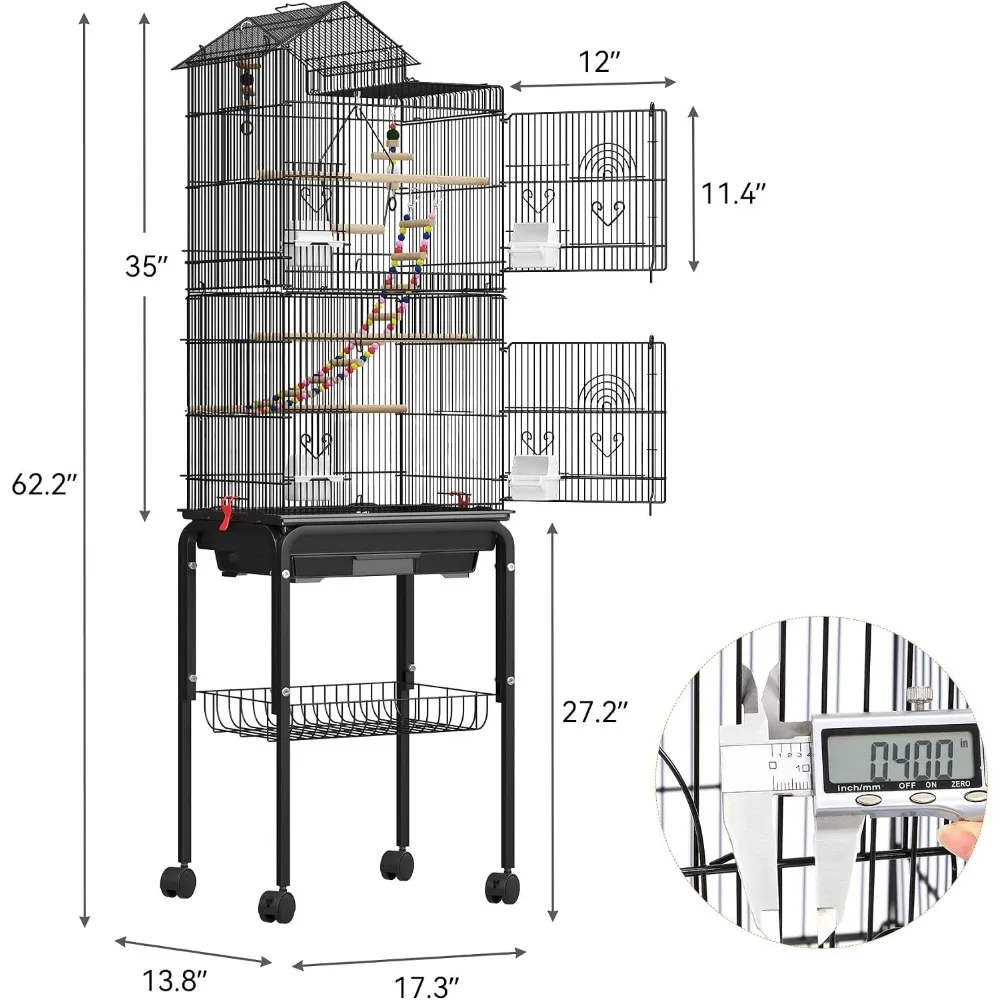 Large 62-inch metal bird cage with rolling stand — suitable for cockatiels, lovebirds, parakeets and pigeons – view 2