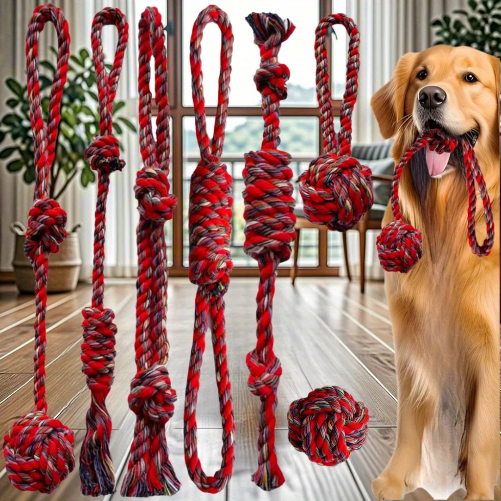 7-piece heavy-duty braided dog rope toy set with knots – view 4