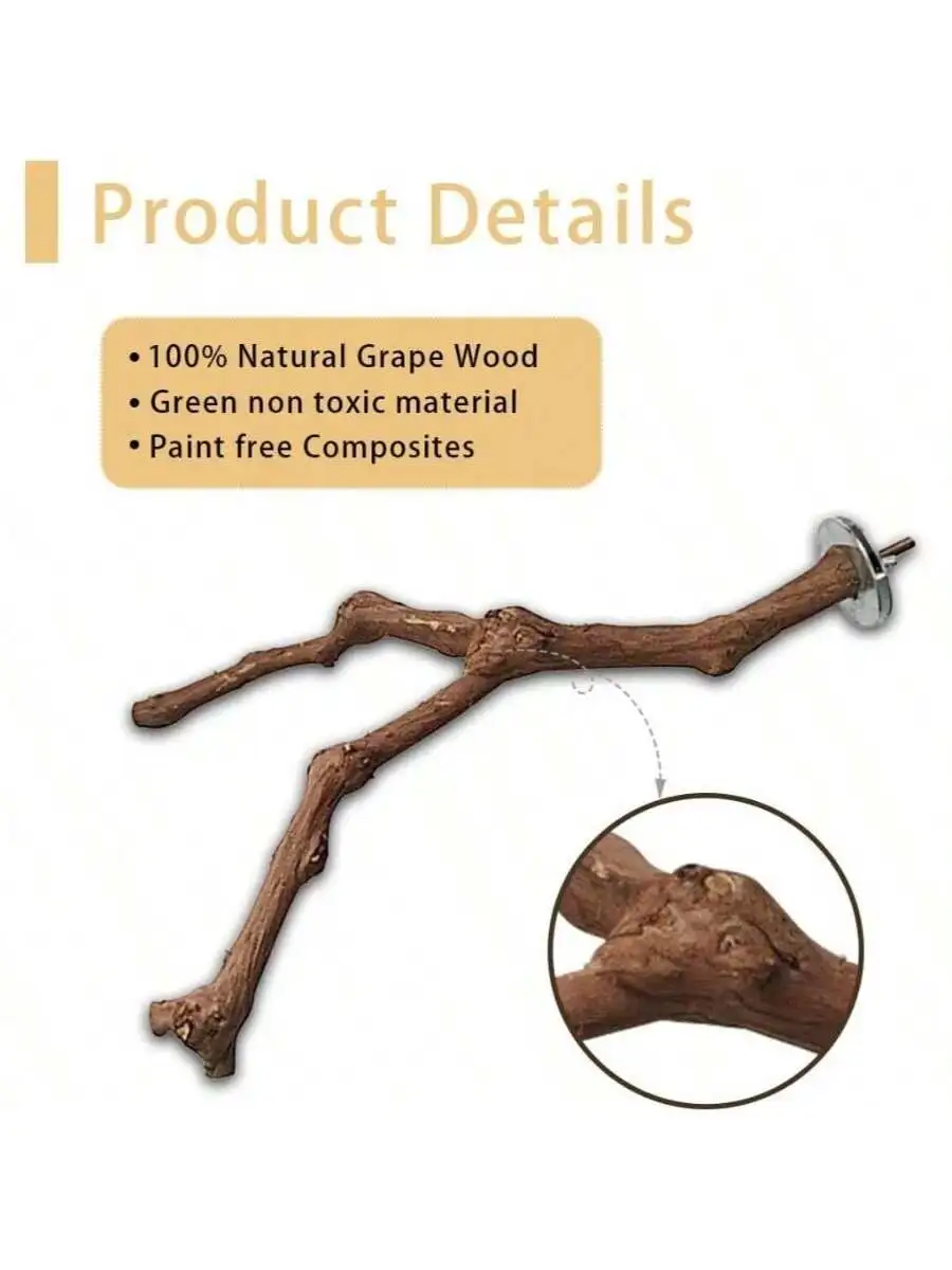 Natural grape wood bird perch and toy ball for {species} – view 3