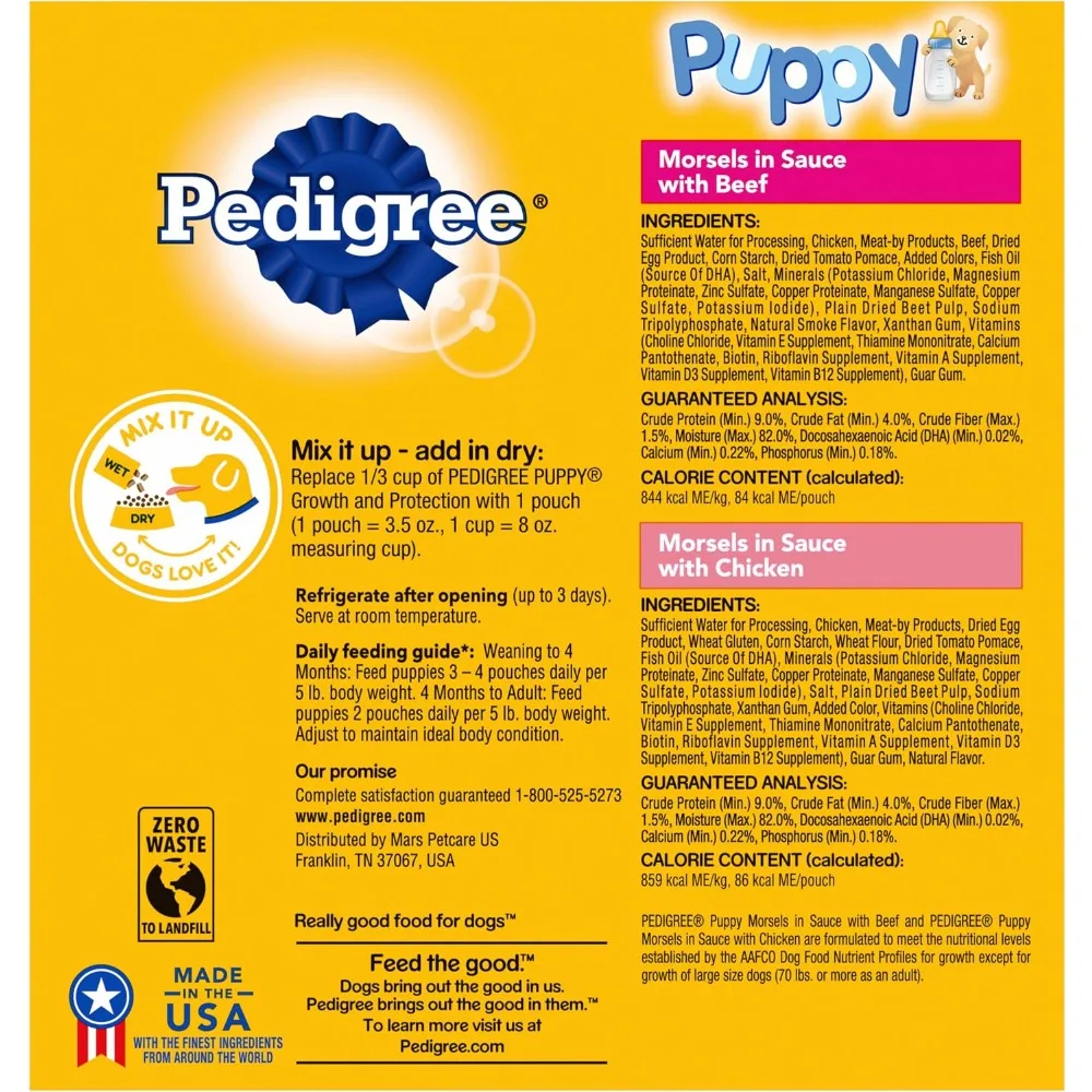 Variety pack of 8 moist wet puppy food pouches in Tender Beef, Chicken and Liver flavors, grain-free, small-bite – view 2