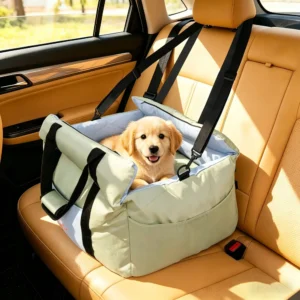 Portable dog car booster seat with safety belt and removable washable cover