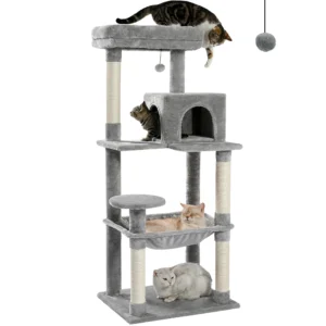 5-level cat tree with large hammock, sisal-covered scratching posts, cozy condo and top perch for large cats