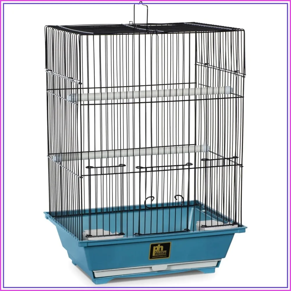 Lightweight small bird cage in Blue/Black with perches and feeding cups for finches, canaries and parakeets – view 3